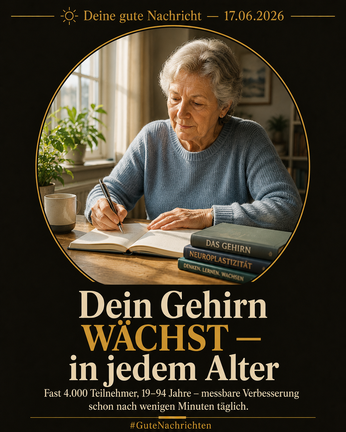 Person schreibt konzentriert in ein Notizbuch – Gehirngesundheit in jedem Alter