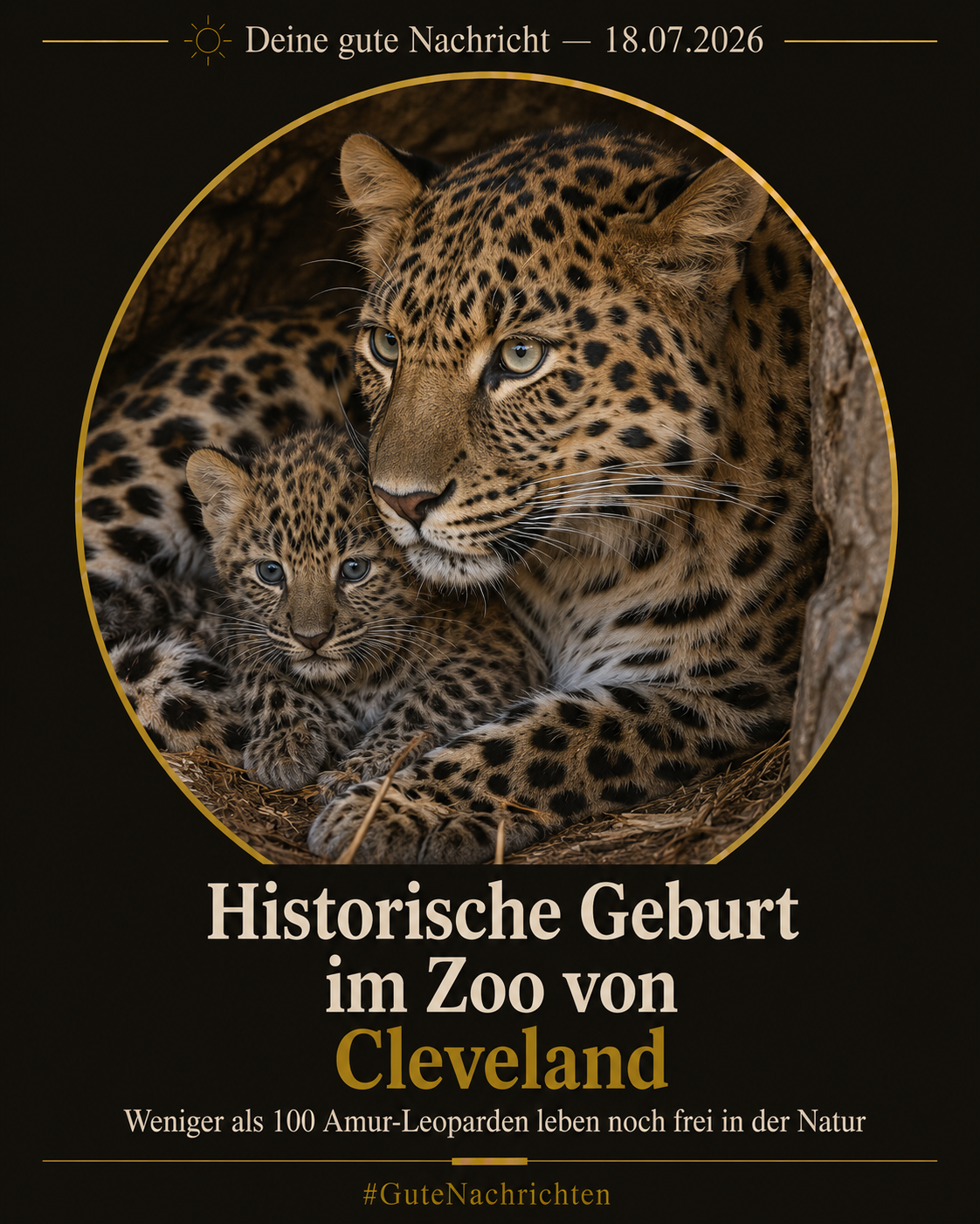 Ein winziges Amur-Leoparden-Junges mit weichem, geflecktem Fell schmiegt sich in einer Höhle eng an seine Mutter – warmes, weiches Licht, Wildlife-Fotografie